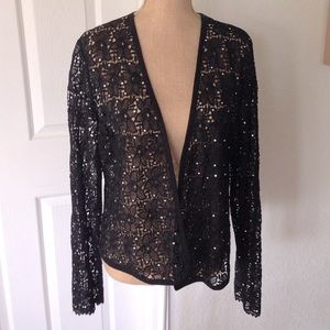Misook Black Lacey Rhinestone Evening Sweater